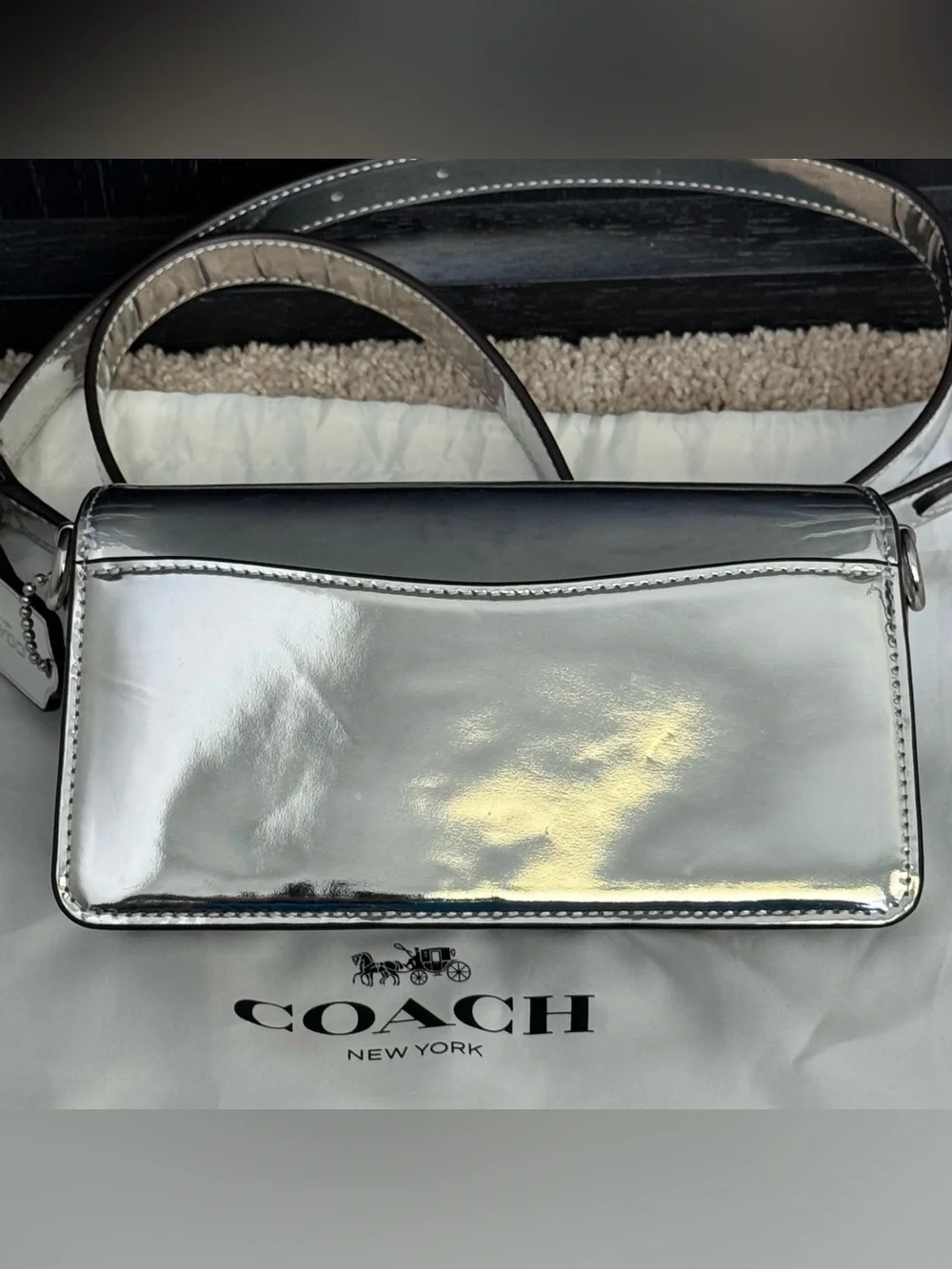 Coach Silver Metallic Tabby Small Crossbody Turn Lock w/ Detachable Strap